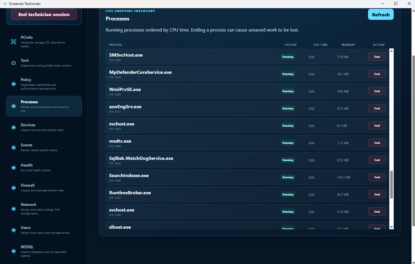 Command Center process manager