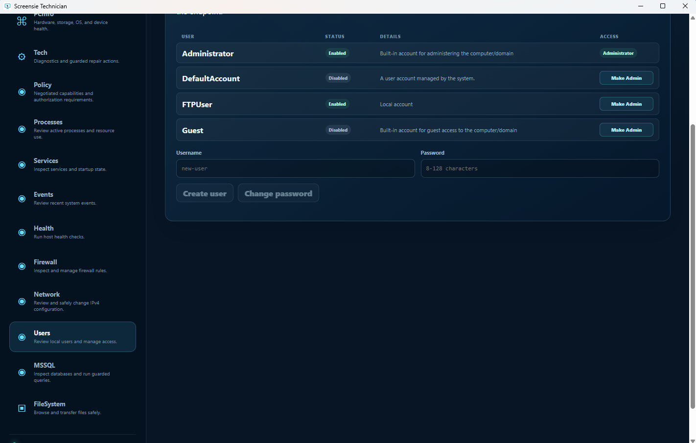 Command Center local-user management