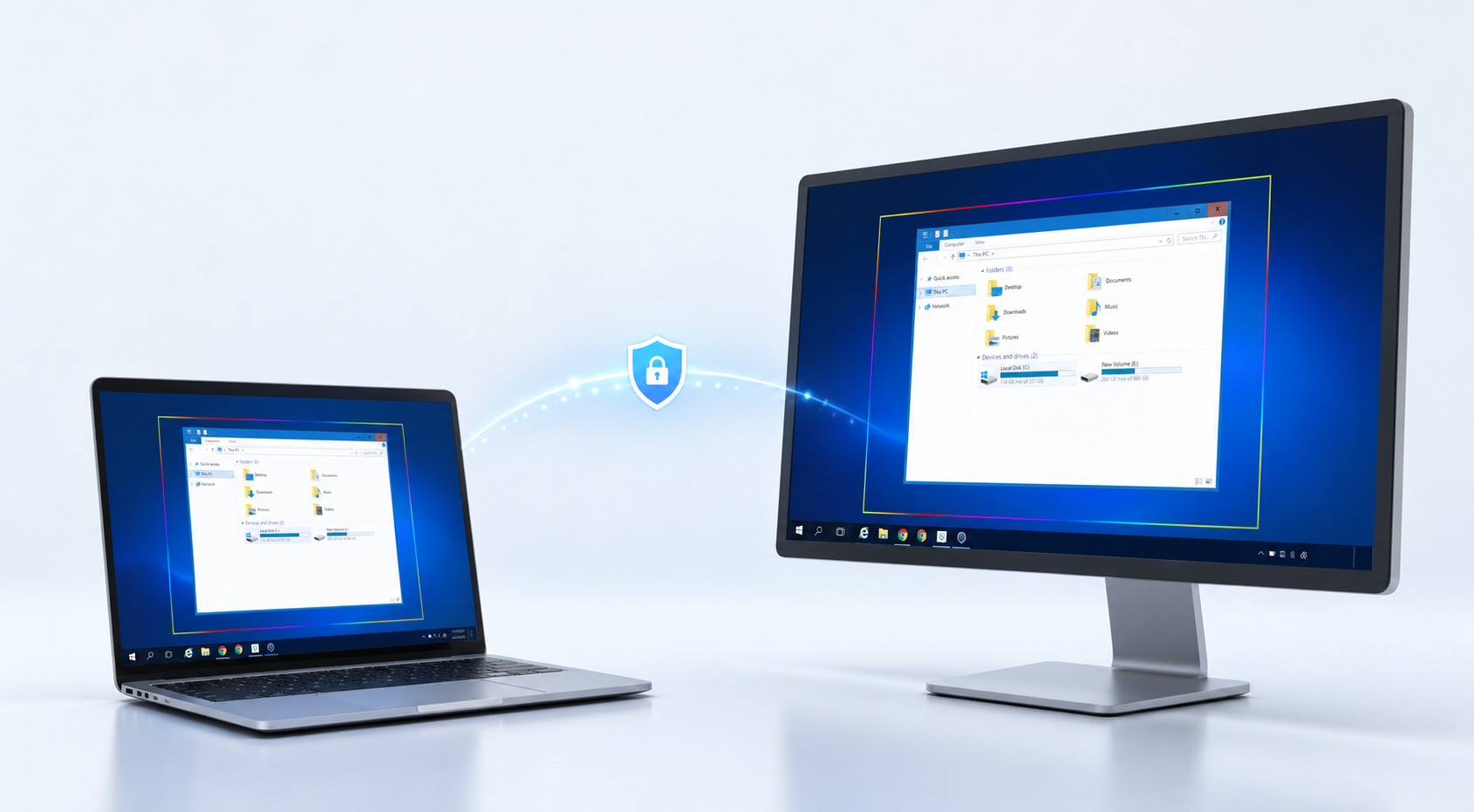 Secure connection between a support laptop and remote desktop